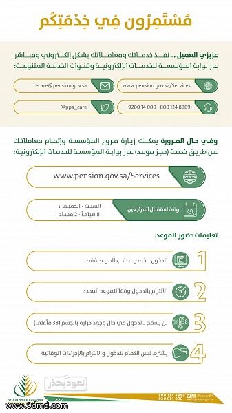 فروع التقاعد متاحة للحالات الخاصة بمواعيد مسبقة