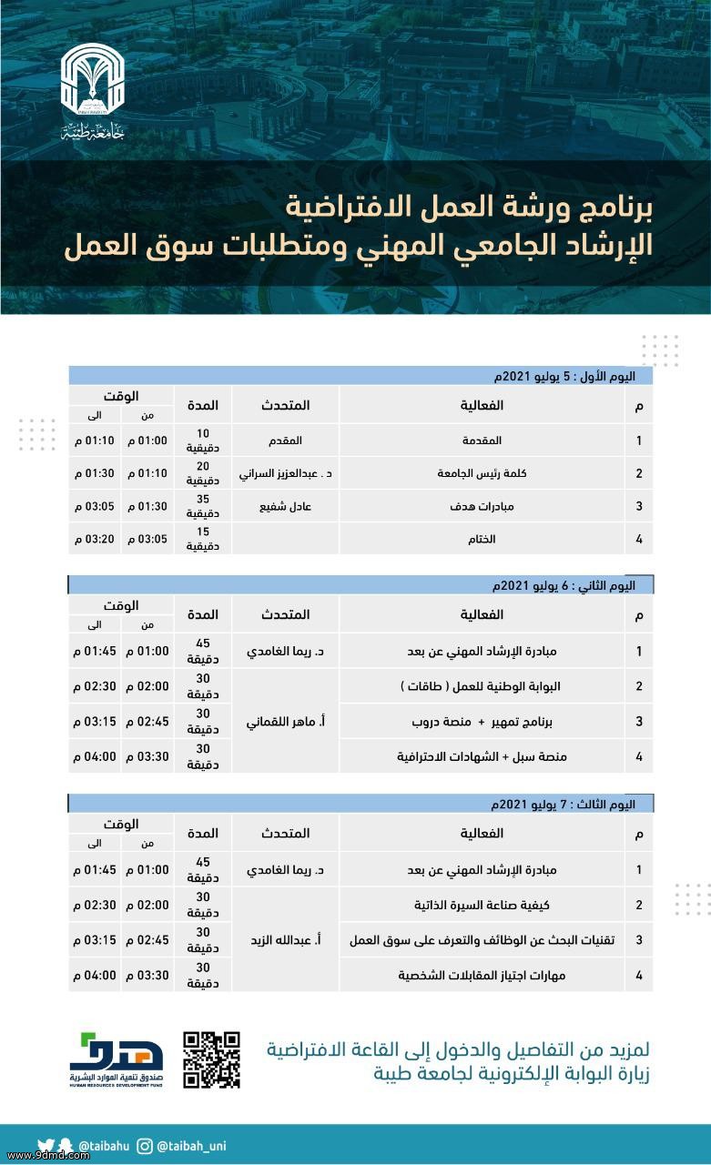 برنامج ورشة العمل الافتراضية بجامعة طيبة