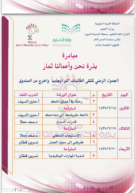 مدير عام التعليم بالمدينة يدشن ملتقى "بذرة نحن و أعمالنا ثمار"